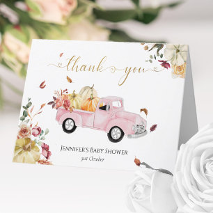 Little Pumpkin Fall Pink Vintage Truck Baby Shower Thank You Card