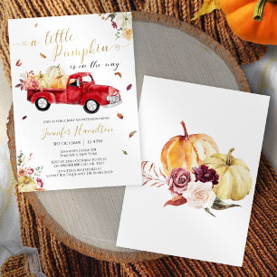 Little Pumpkin Fall Red Vintage Truck Baby Shower Invitation