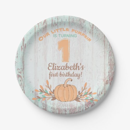 Little Pumpkin Fall Rustic 1st Birthday Paper Plates