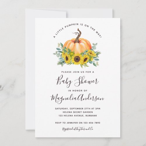 Little Pumpkin Fall Sunflower Baby Shower Invitation