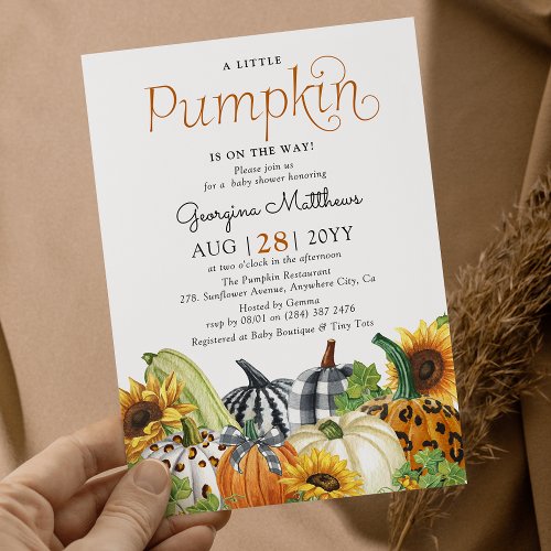 Little Pumpkin Fall Trendy Neutral Baby Shower Invitation