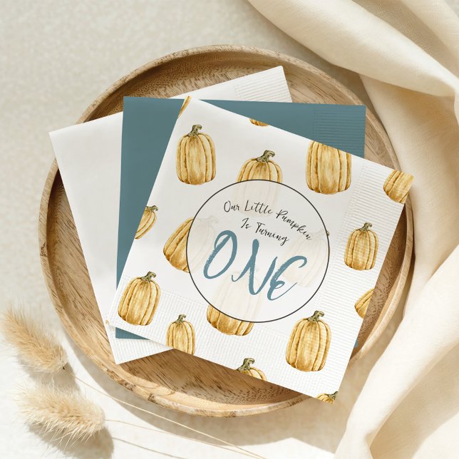 Little Pumpkin Fall Watercolor Boy Birthday  Napkins (Creator Uploaded)