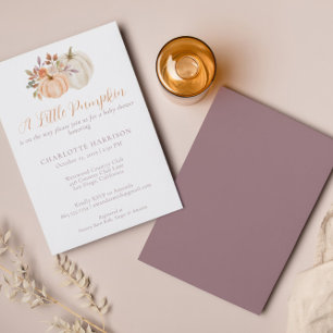 Little Pumpkin Fall Watercolor Floral Baby Shower Invitation