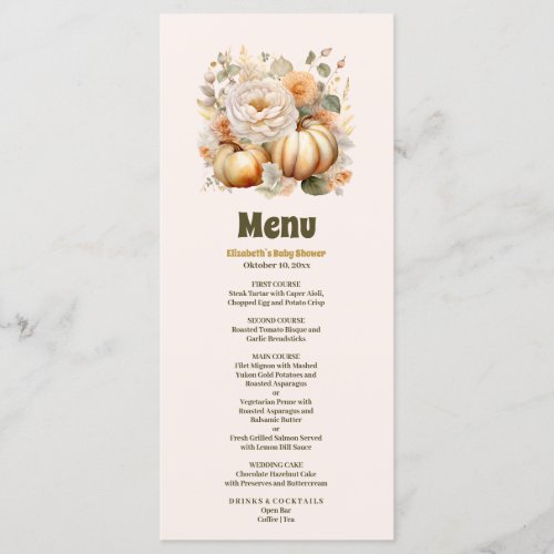 Little pumpkin fall watercolor floral baby shower menu