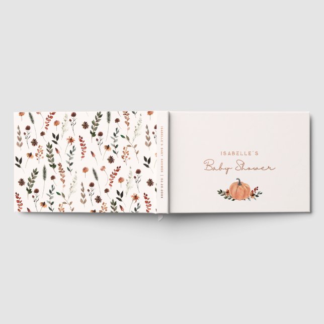 Little Pumpkin Fall Wildflower Pattern Baby Shower Foil Guest Book (Full)