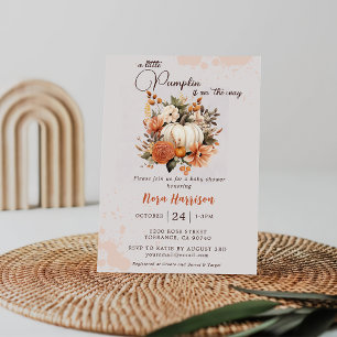 Little Pumpkin Fall Wildflower Pattern Baby Shower Invitation