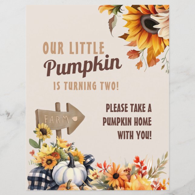 Little Pumpkin Farm Birthday Favor Sign (Front)