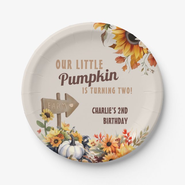 Little Pumpkin Farm Birthday Paper Plates (Front)