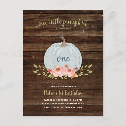 Little Pumpkin First Birthday 1st Boy Autumn Fall Invitation Postcard
