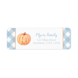 Little Pumpkin first birthday blue plaid address Label
