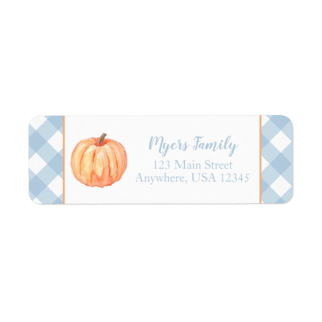Little Pumpkin first birthday blue plaid address Label (Front)
