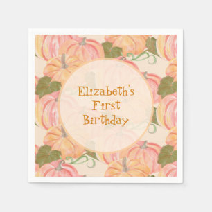 Little Pumpkin First Birthday Custom Name Napkins