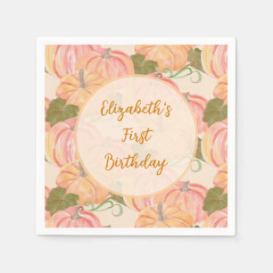 Little Pumpkin First Birthday Custom Name Napkins
