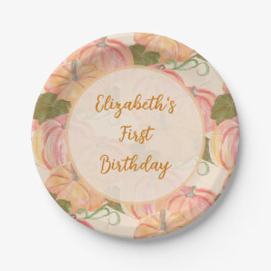 Little Pumpkin First Birthday Custom Name Paper Plates