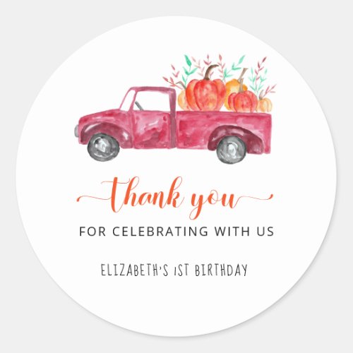 Little Pumpkin First Birthday Fall Thank you Cute Classic Round Sticker