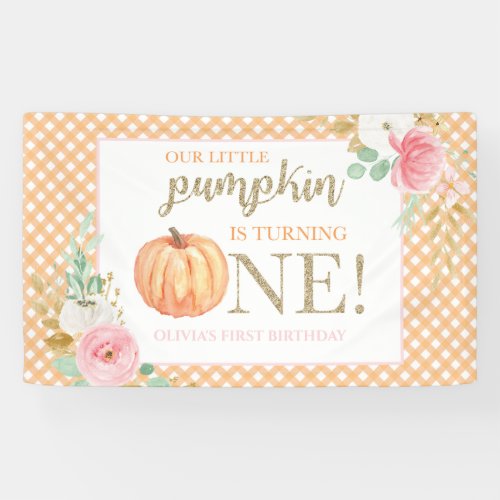 Little Pumpkin first birthday floral and plaid Banner