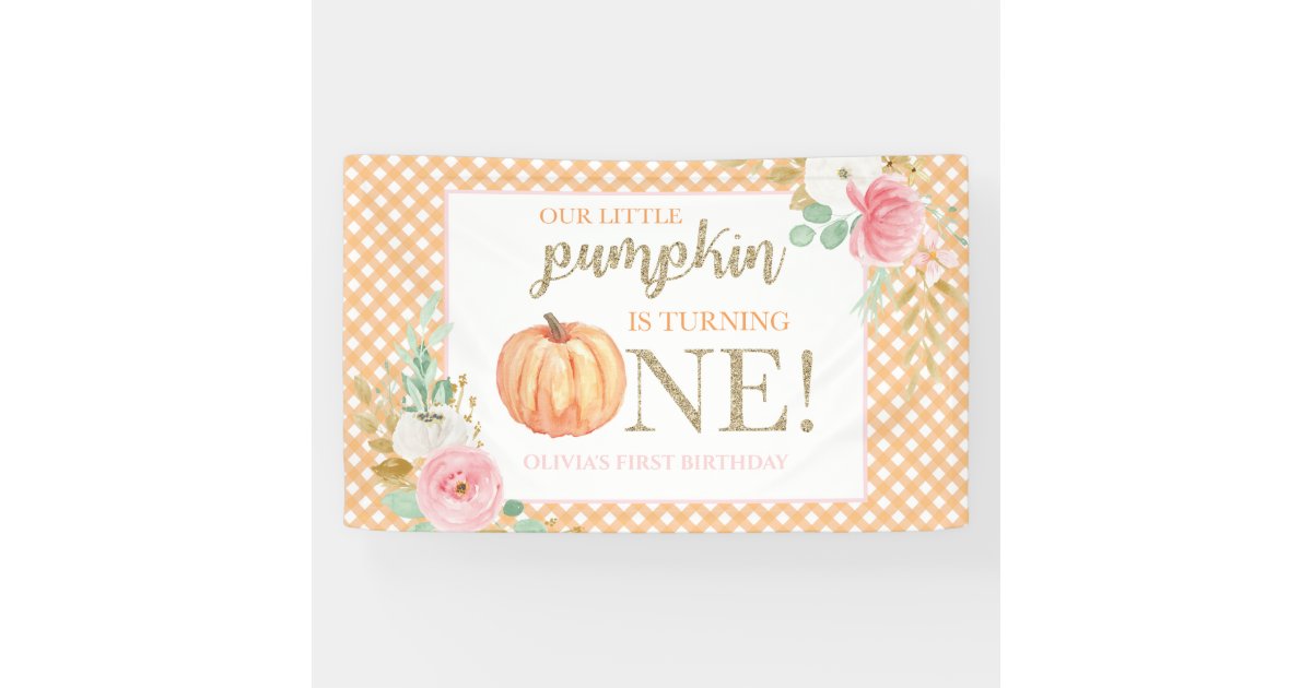 Little Pumpkin first birthday floral and plaid Banner | Zazzle