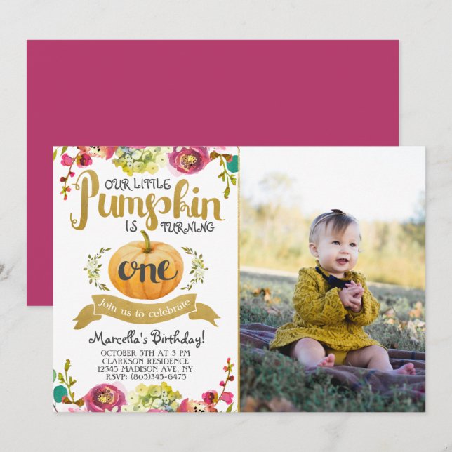 Little Pumpkin First Birthday Invitation (Front/Back)
