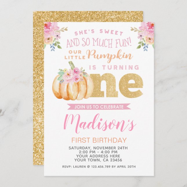 Little Pumpkin First Birthday Invitation (Front/Back)