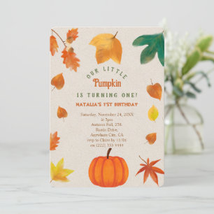  Little Pumpkin first birthday Invitation