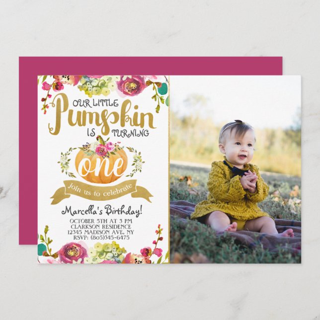 Little Pumpkin First Birthday Invitation (Front/Back)