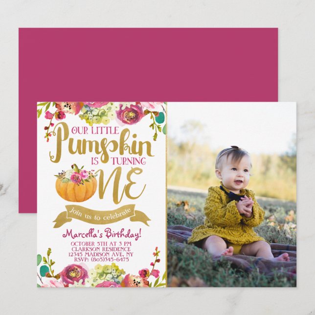 Little Pumpkin First Birthday Invitation (Front/Back)