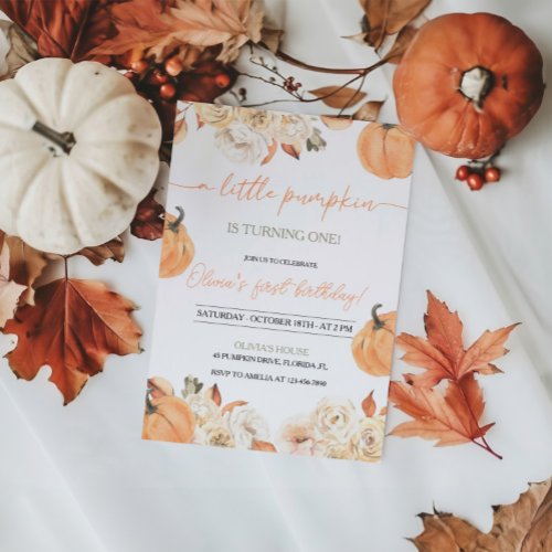 Little Pumpkin First Birthday Invitation