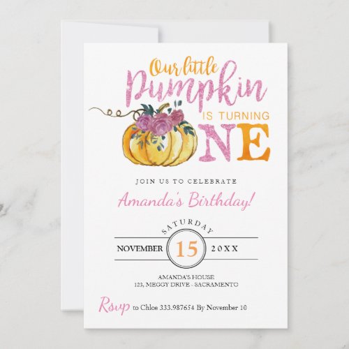Little pumpkin First birthday invitation card