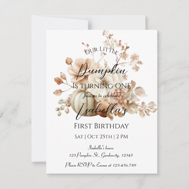 Little Pumpkin First Birthday Invitation – Hallowe (Front)