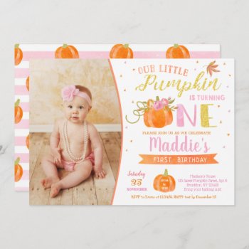 Little Pumpkin First Birthday Invitations Fall by SugarPlumPaperie at Zazzle