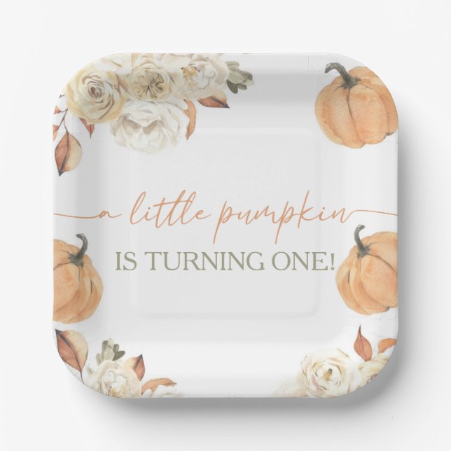 Little Pumpkin First Birthday Paper Plates (Front)