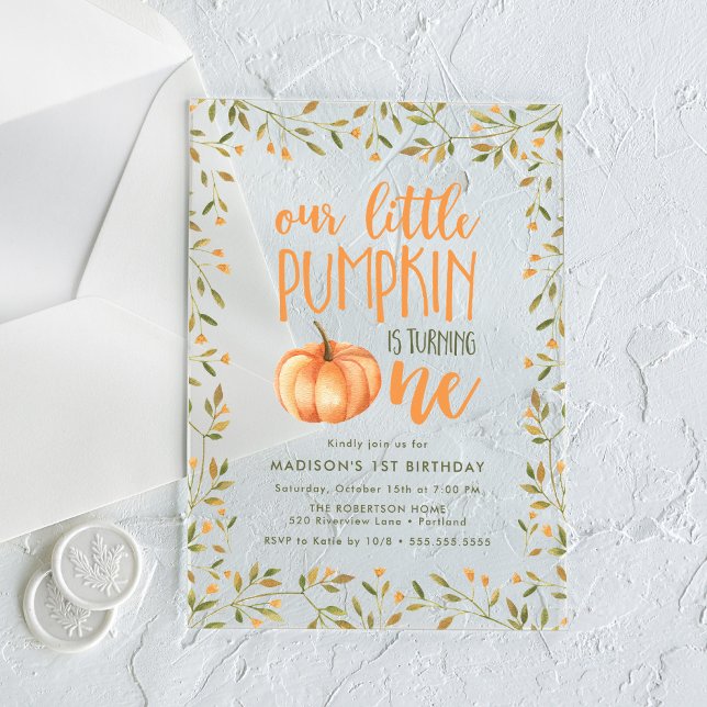Little Pumpkin First Birthday Party Acrylic Invitations (Creator Uploaded)