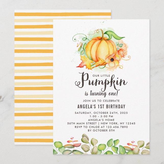 Little Pumpkin First Birthday Party Invitation (Front/Back)