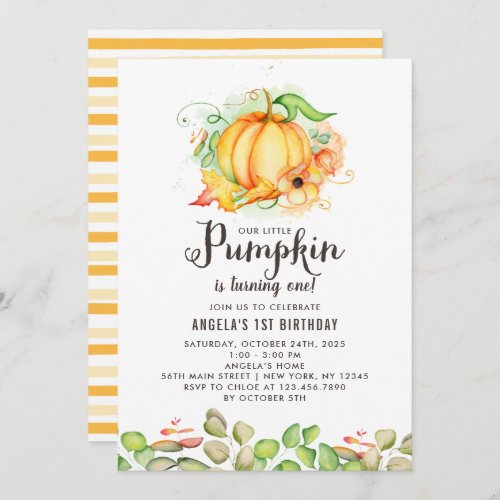 Little Pumpkin First Birthday Party Invitation