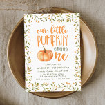 Little Pumpkin First Birthday Party Invitation<br><div class="desc">Invite guests to your little one's first birthday party with our cute Little Pumpkin party invites! The fall-themed first birthday party invites feature "our little pumpkin is turning one" in an orange, hand-lettered font style with a watercolor pumpkin as the "o" in one. Your child's birthday party details are framed...</div>