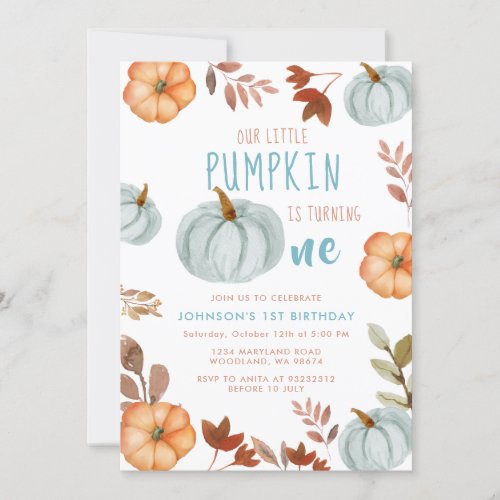 Little Pumpkin First Birthday Party Invitation