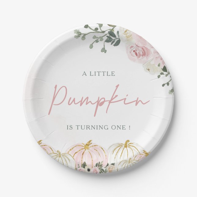 Little Pumpkin First Birthday Party Paper Plates (Front)
