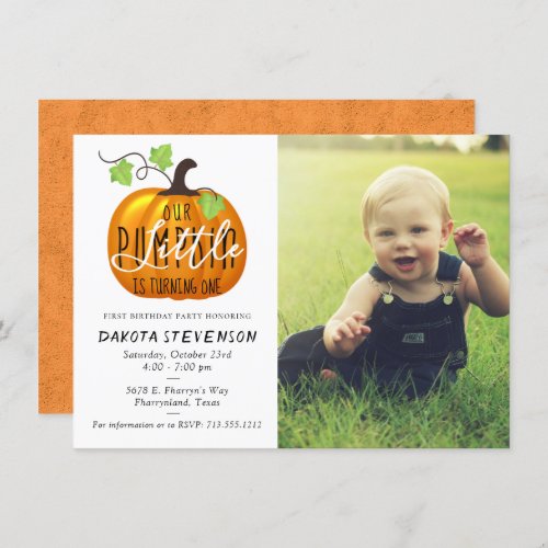 Little Pumpkin  First Birthday Party Photo Invitation