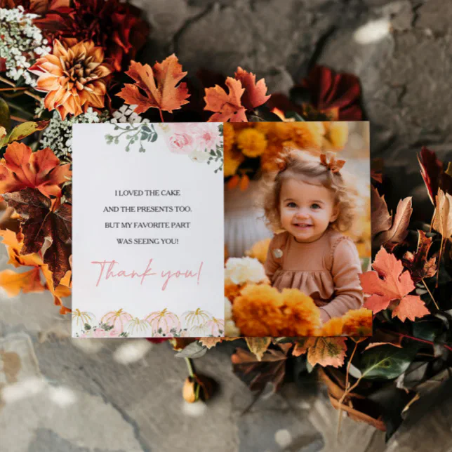 Little Pumpkin First Birthday Party Thank You Card | Zazzle