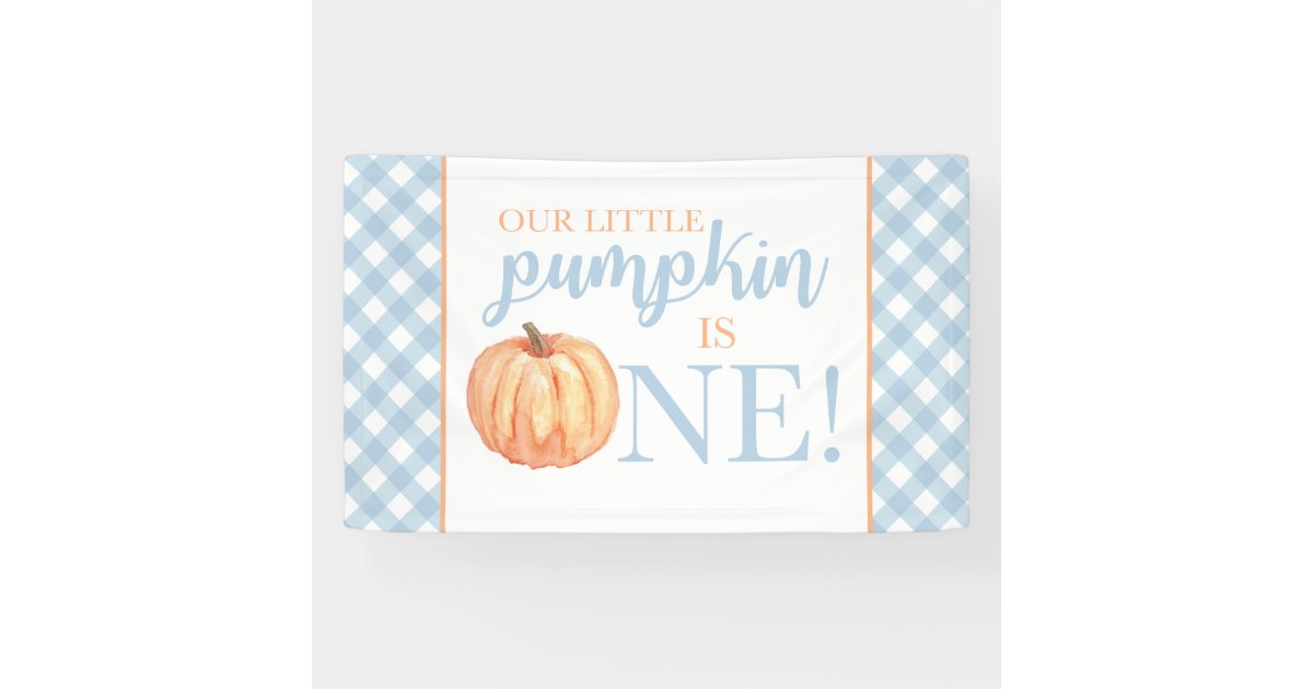 Little Pumpkin First Birthday Pastel Blue Banner | Zazzle