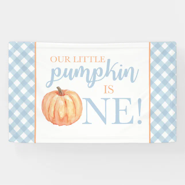Little Pumpkin First Birthday Pastel Blue Banner | Zazzle