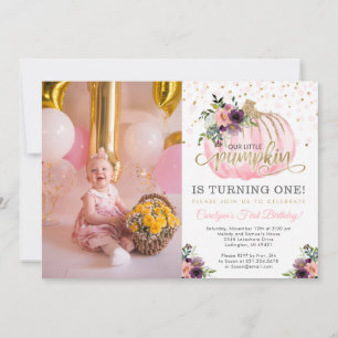 Little Pumpkin First Birthday Photo Invitation
