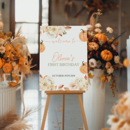 Little Pumpkin First Birthday Welcome Sign