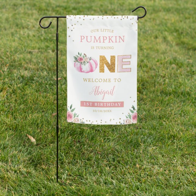 Little Pumpkin Floral 1st Birthday Welcome Sign (In SItu)