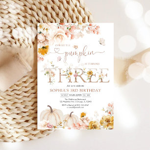 Little Pumpkin Floral 3rd Birthday Invitation