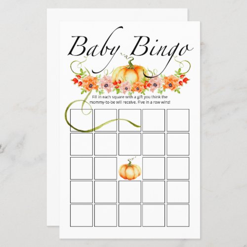 Little pumpkin floral baby bingo game