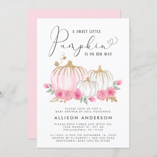 Little Pumpkin Floral Baby Girl Shower By Mail Invitation
