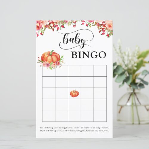 Little Pumpkin Floral Baby Shower Bingo Game