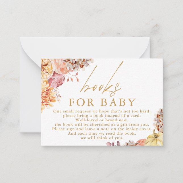 Little Pumpkin Floral Baby Shower Books For Baby Note Card (Front)
