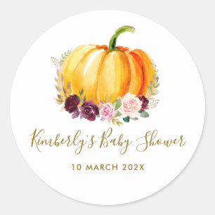 Little pumpkin floral baby shower classic round sticker